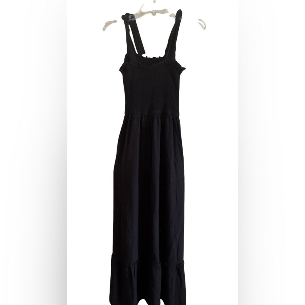 ZESICA Women’s Black Smocked Maxi Dress – Size M – Tie-Shoulder Tiered Boho Dres - Picture 7 of 8